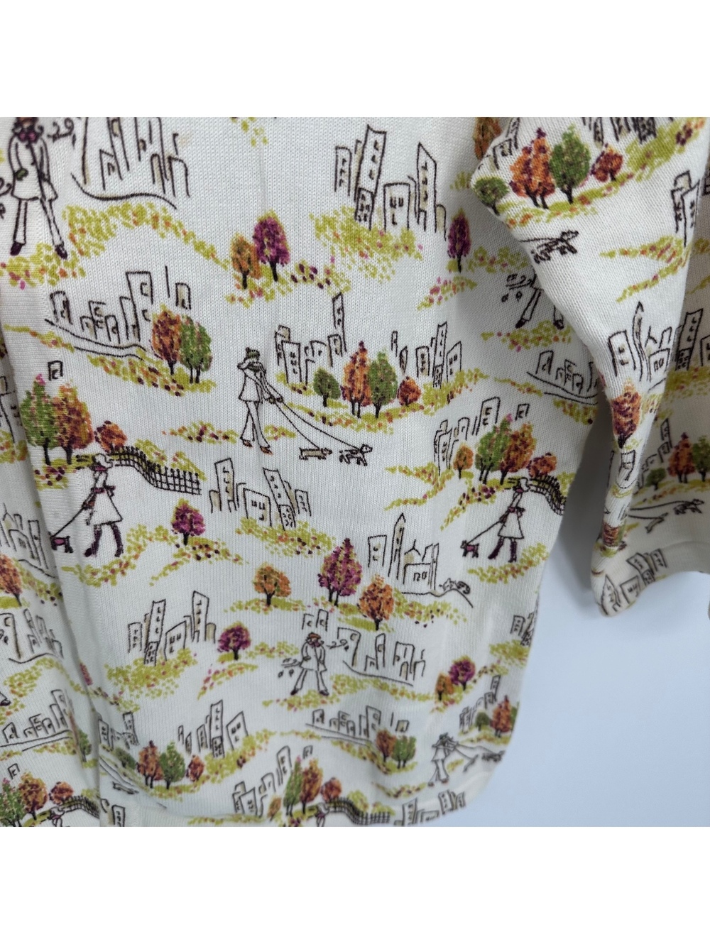 Christopher & Banks Novelty Cityscape Dog Print Cardigan - Picture 2 of 10